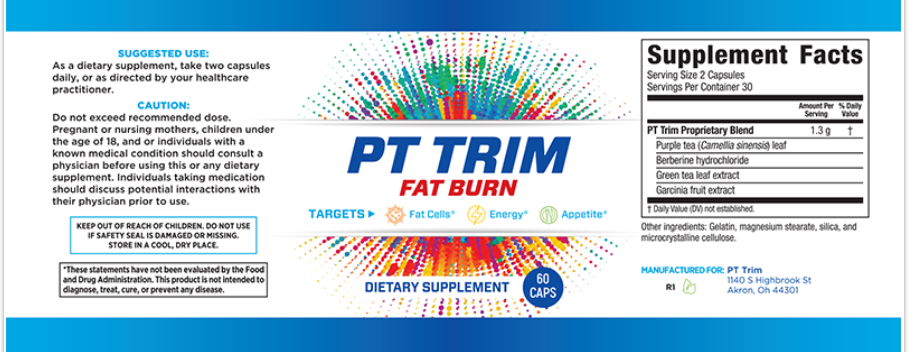 PT Trim Fat Burn Supplement Facts